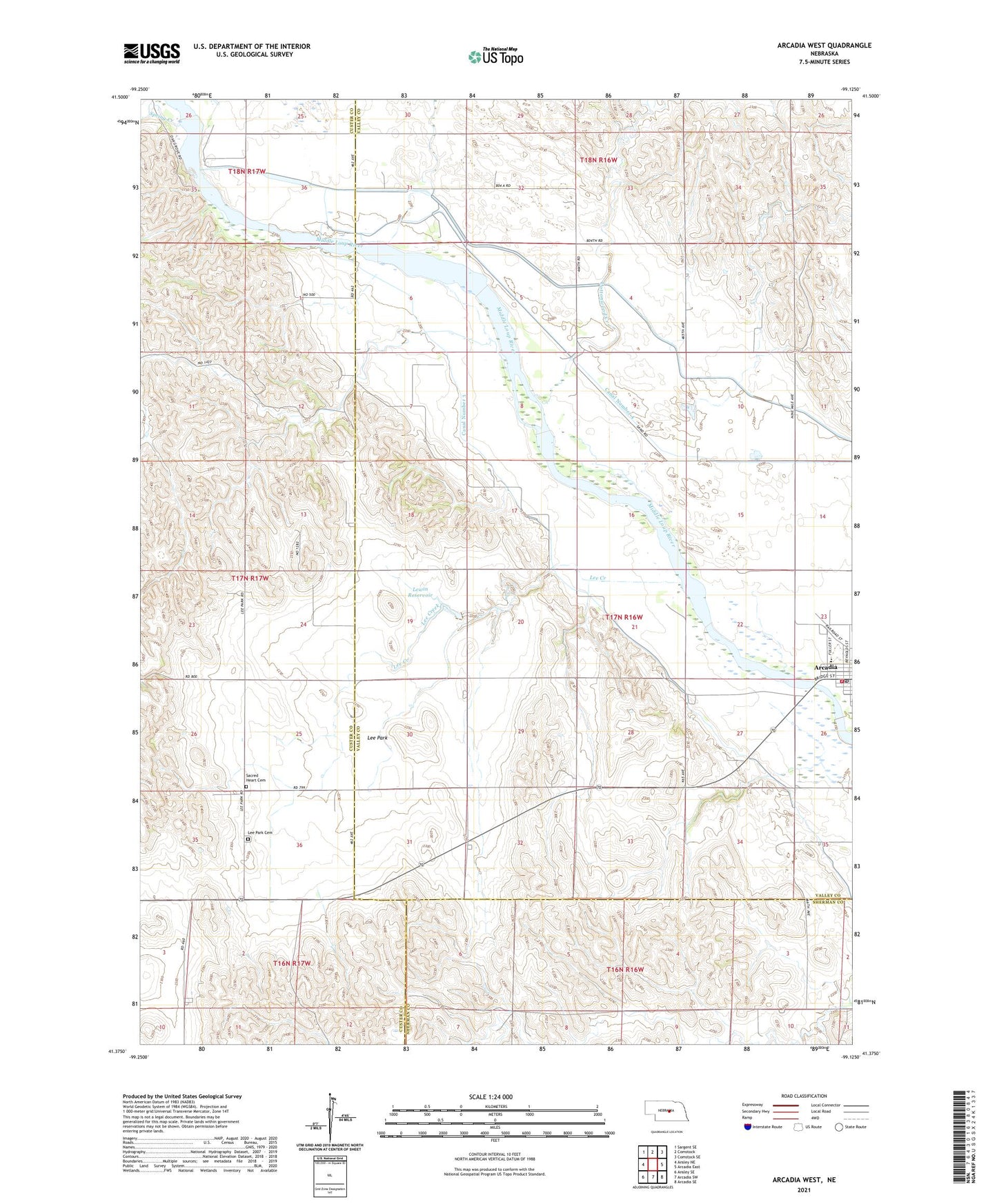 Arcadia West Nebraska US Topo Map Image