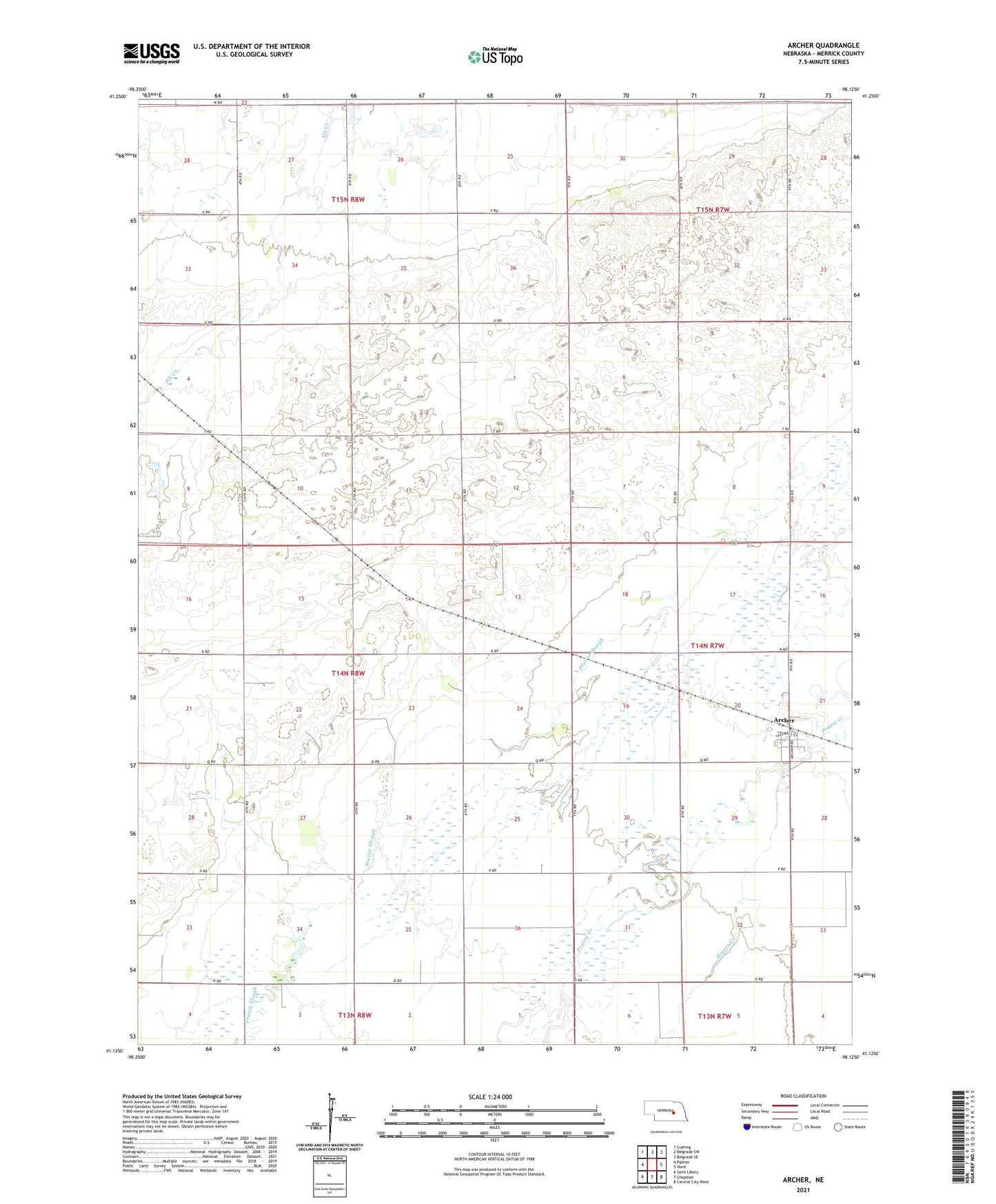 Archer Nebraska US Topo Map Image