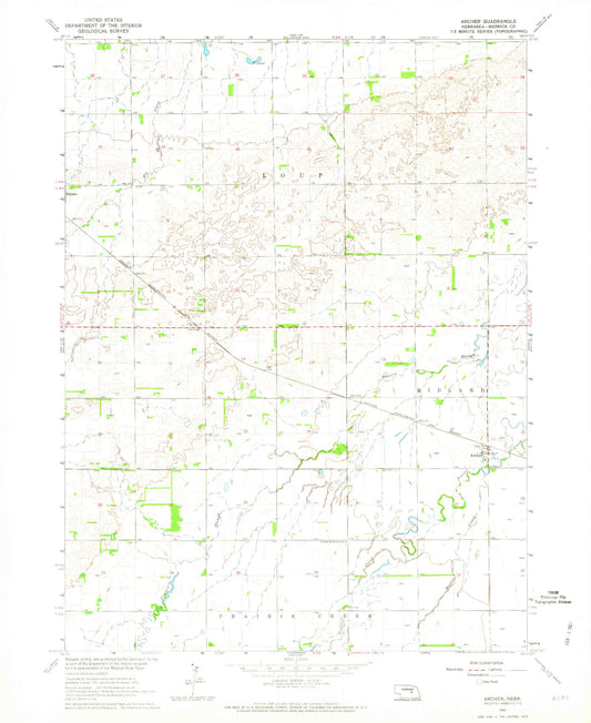 Classic USGS Archer Nebraska 7.5'x7.5' Topo Map Image