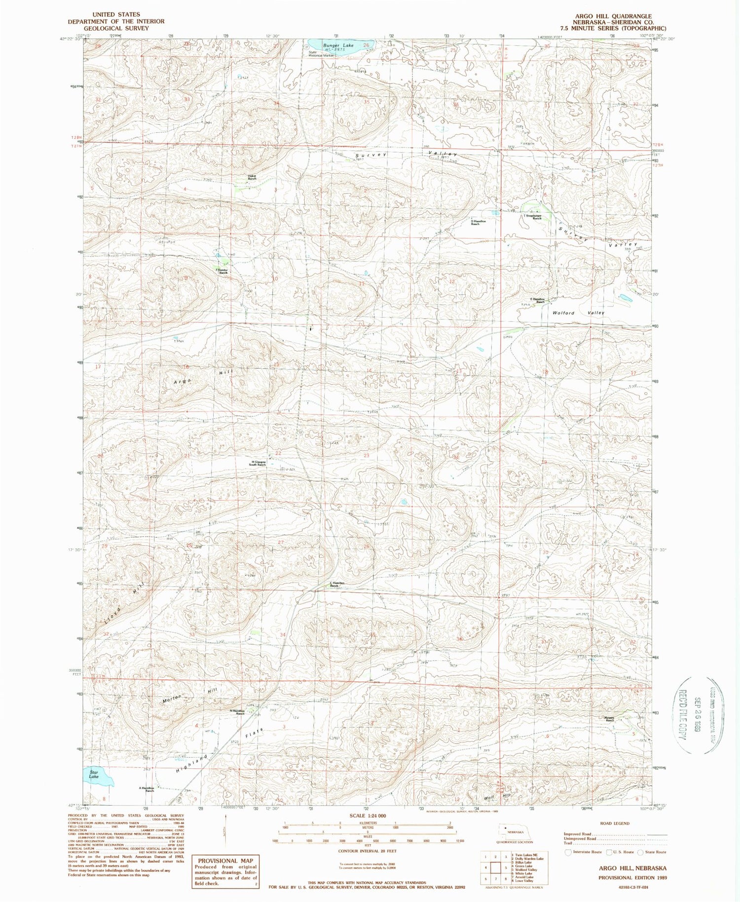 Classic USGS Argo Hill Nebraska 7.5'x7.5' Topo Map Image