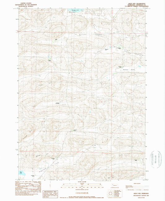 Classic USGS Argo Hill Nebraska 7.5'x7.5' Topo Map Image