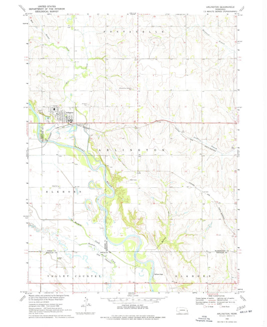 Classic USGS Arlington Nebraska 7.5'x7.5' Topo Map Image