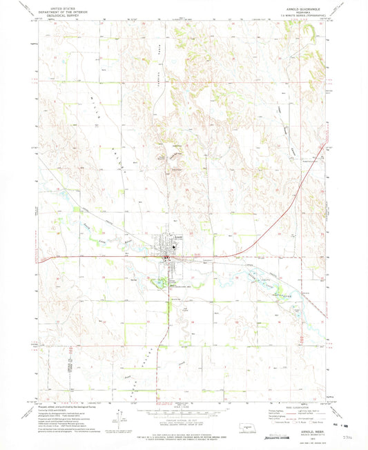 Classic USGS Arnold Nebraska 7.5'x7.5' Topo Map Image