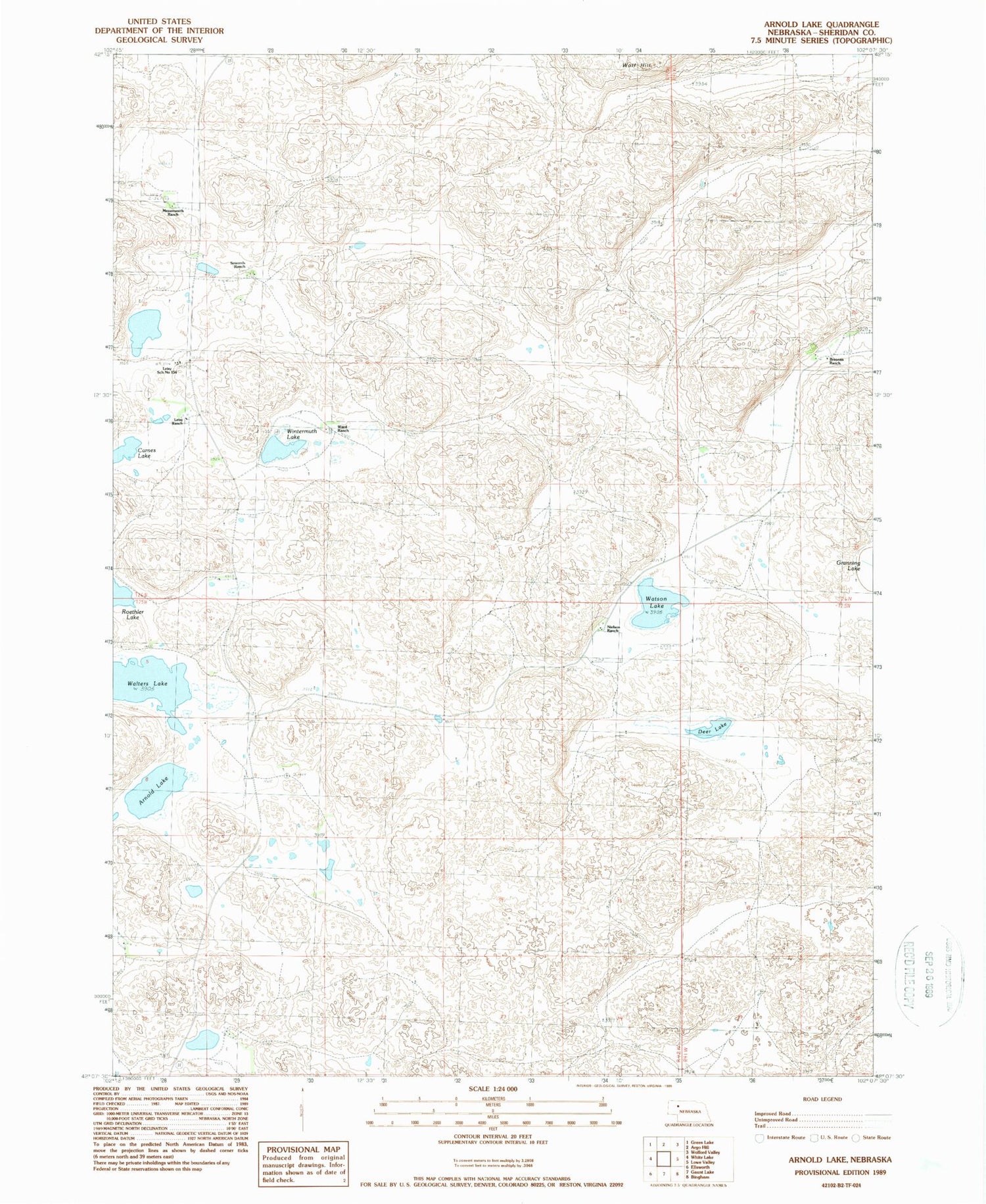 Classic USGS Arnold Lake Nebraska 7.5'x7.5' Topo Map Image