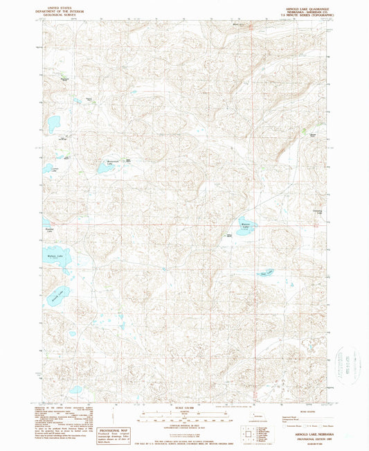 Classic USGS Arnold Lake Nebraska 7.5'x7.5' Topo Map Image