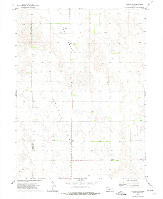 Classic USGS Arnold SW Nebraska 7.5'x7.5' Topo Map Image