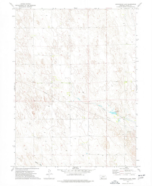 Classic USGS Arrowhead Lake Nebraska 7.5'x7.5' Topo Map Image