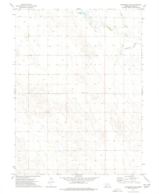 Classic USGS Arterburn Lake Nebraska 7.5'x7.5' Topo Map Image