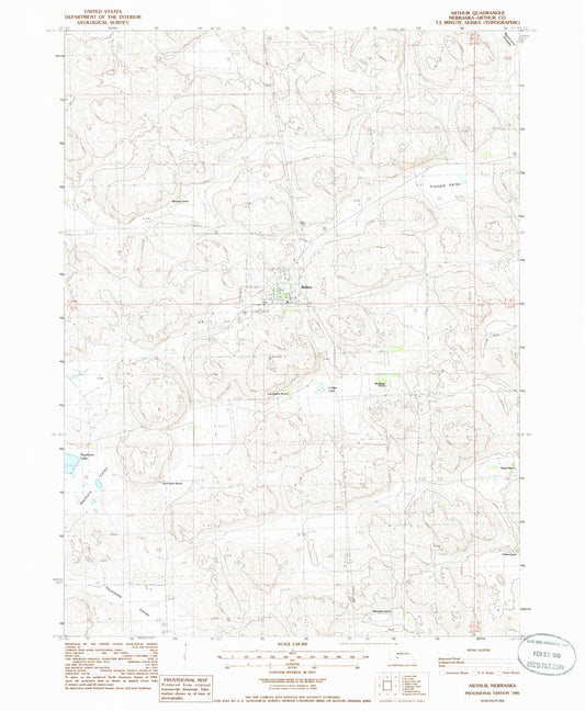 Classic USGS Arthur Nebraska 7.5'x7.5' Topo Map Image