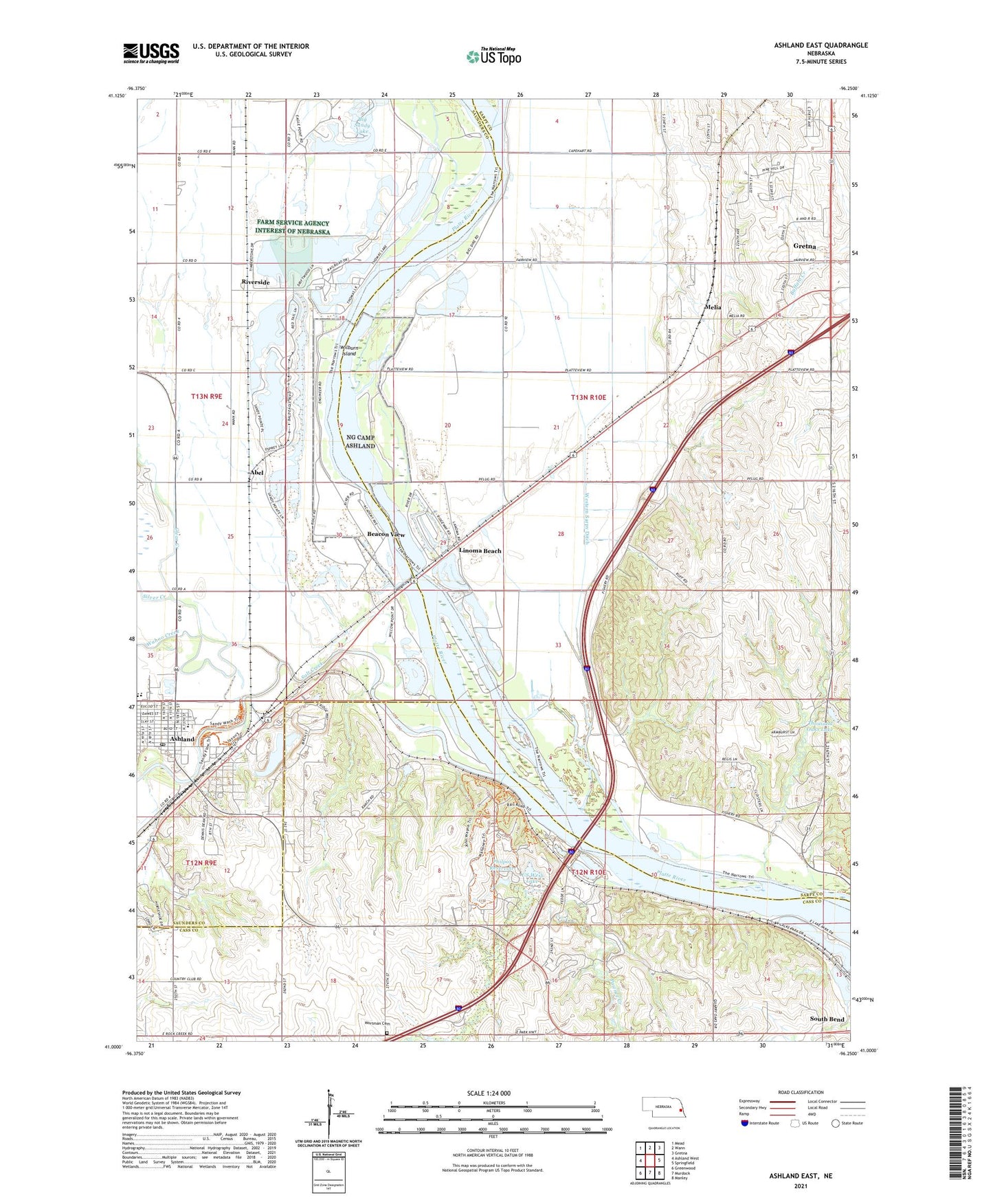 Ashland East Nebraska US Topo Map Image