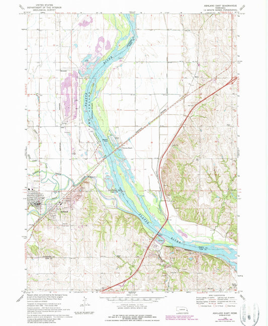 Classic USGS Ashland East Nebraska 7.5'x7.5' Topo Map Image