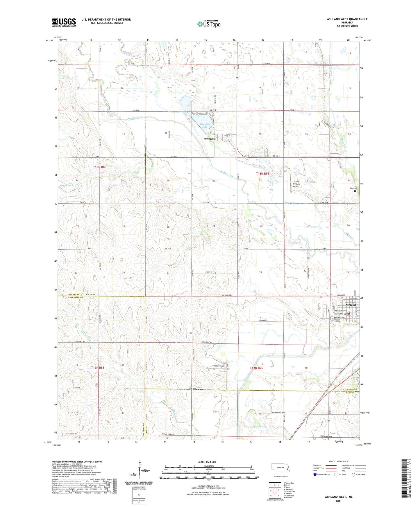 Ashland West Nebraska US Topo Map Image
