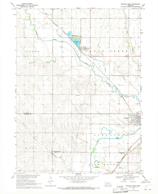 Classic USGS Ashland West Nebraska 7.5'x7.5' Topo Map Image