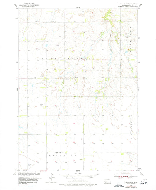Classic USGS Atkinson NW Nebraska 7.5'x7.5' Topo Map Image