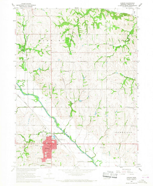Classic USGS Auburn Nebraska 7.5'x7.5' Topo Map Image