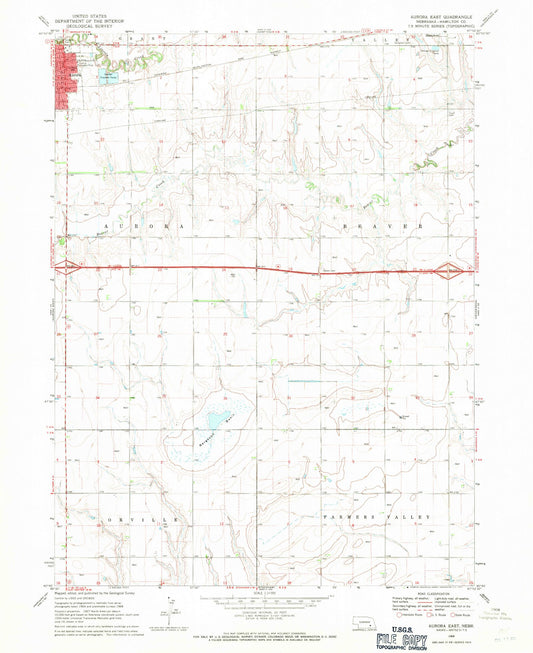 Classic USGS Aurora East Nebraska 7.5'x7.5' Topo Map Image