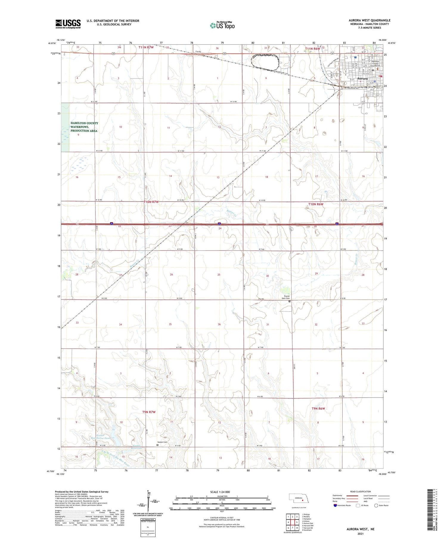Aurora West Nebraska US Topo Map Image