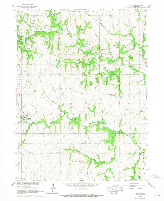 Classic USGS Avoca Nebraska 7.5'x7.5' Topo Map Image