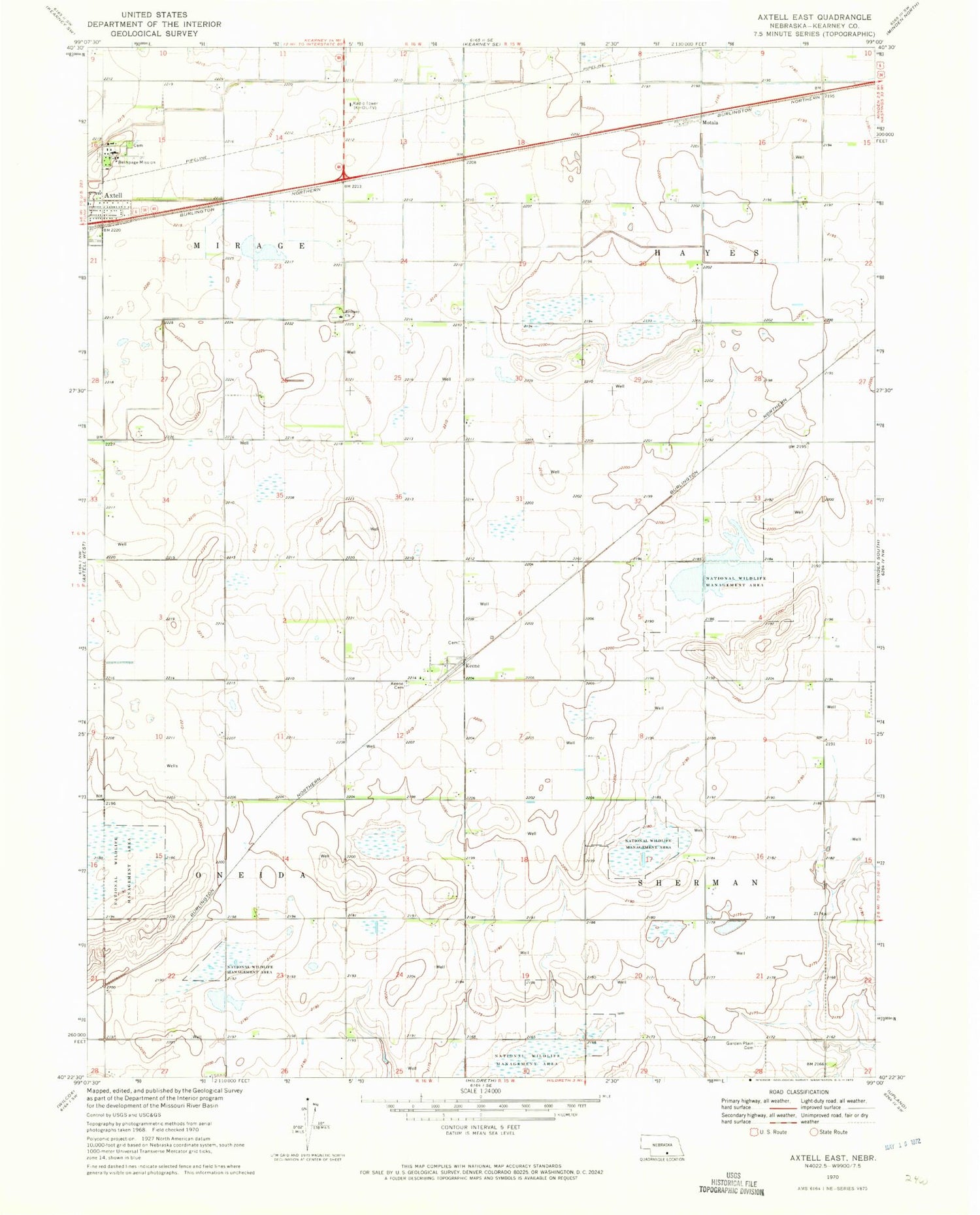 Classic USGS Axtell East Nebraska 7.5'x7.5' Topo Map Image