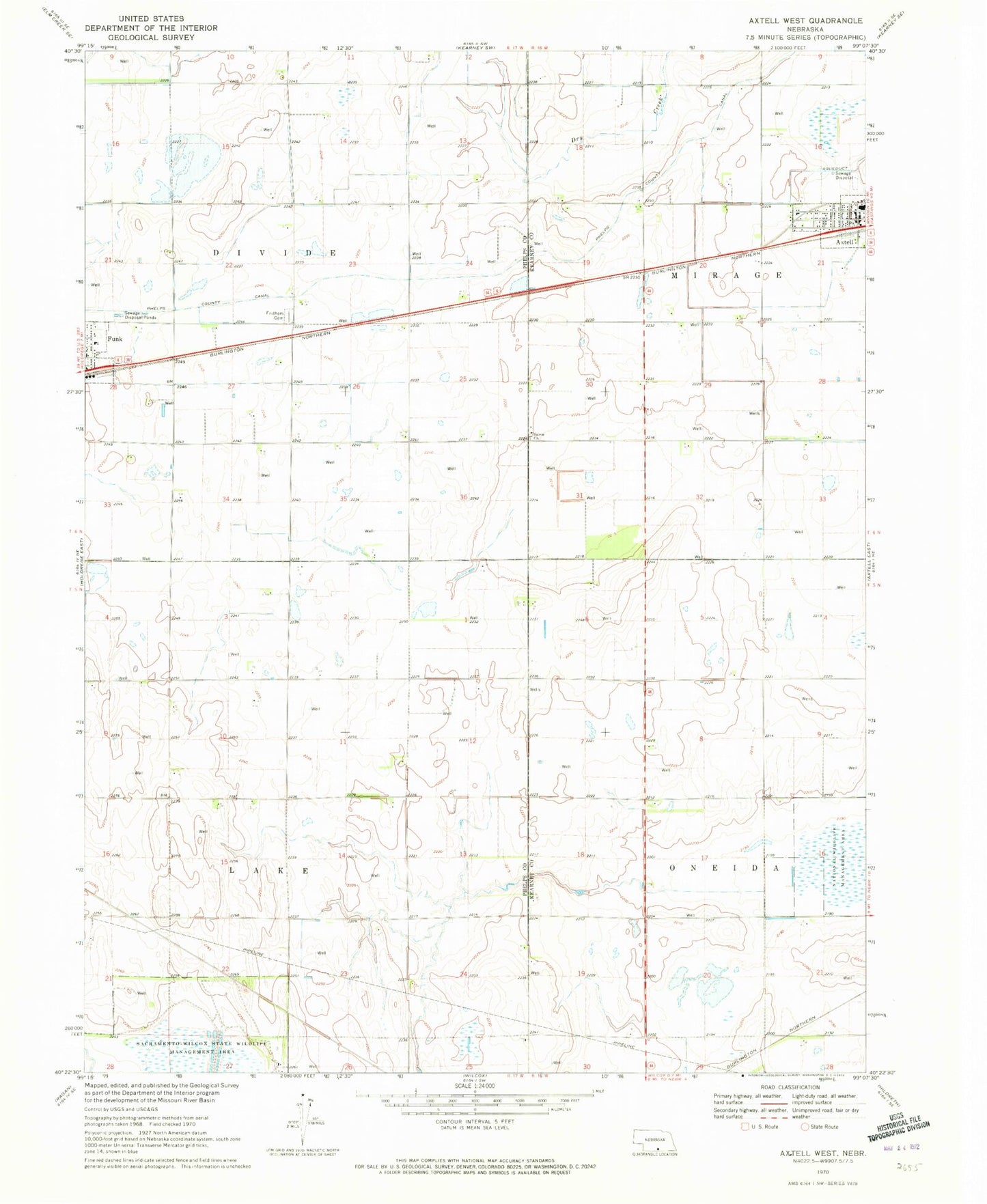 Classic USGS Axtell West Nebraska 7.5'x7.5' Topo Map Image