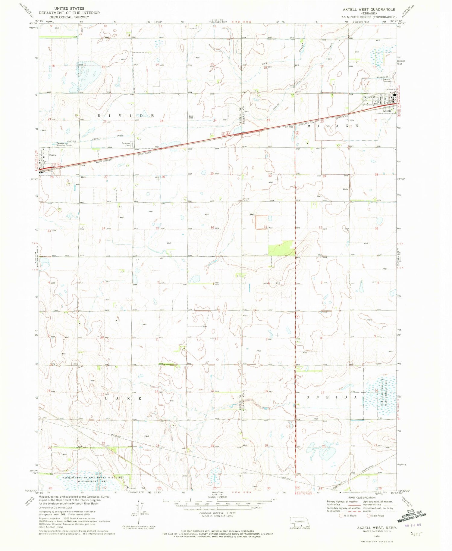 Classic USGS Axtell West Nebraska 7.5'x7.5' Topo Map Image