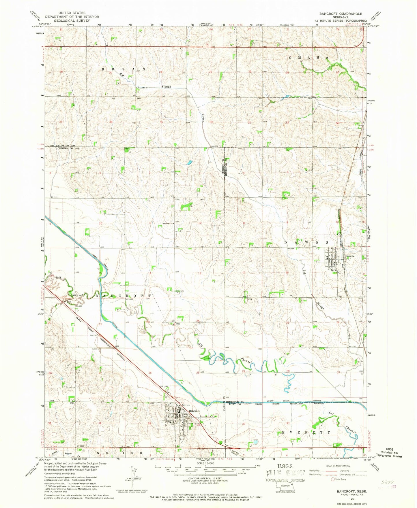 Classic USGS Bancroft Nebraska 7.5'x7.5' Topo Map Image