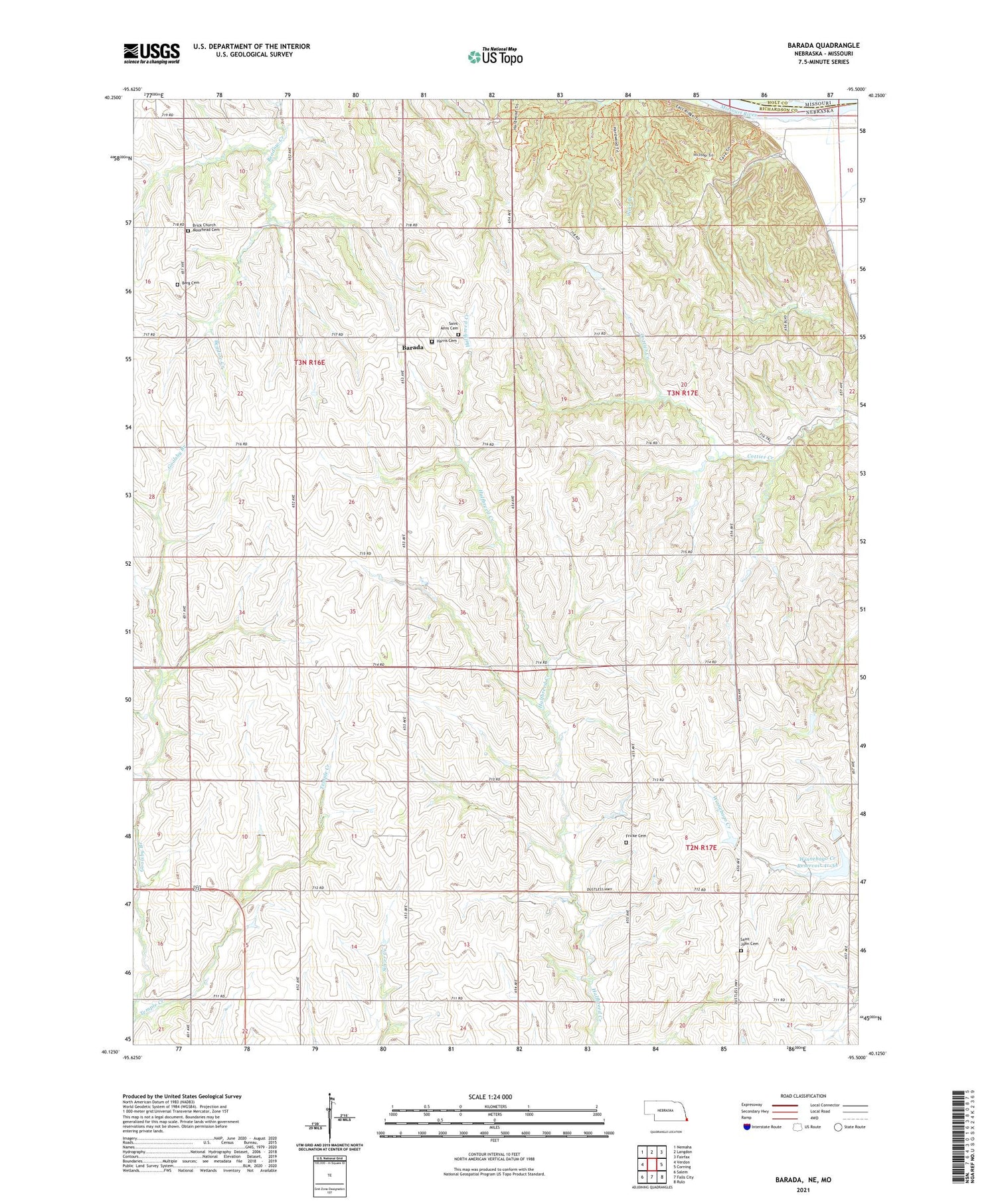 Barada Nebraska US Topo Map Image