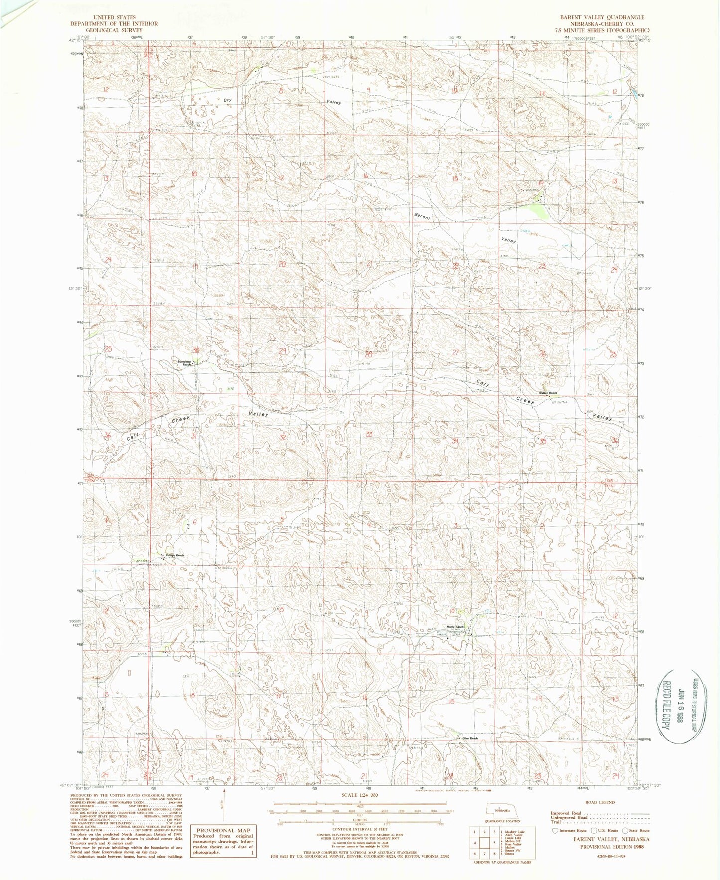 Classic USGS Barent Valley Nebraska 7.5'x7.5' Topo Map Image