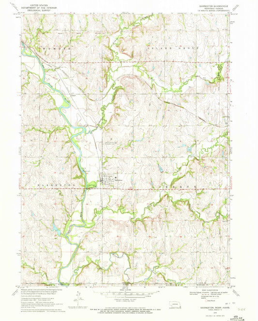 Classic USGS Barneston Nebraska 7.5'x7.5' Topo Map Image