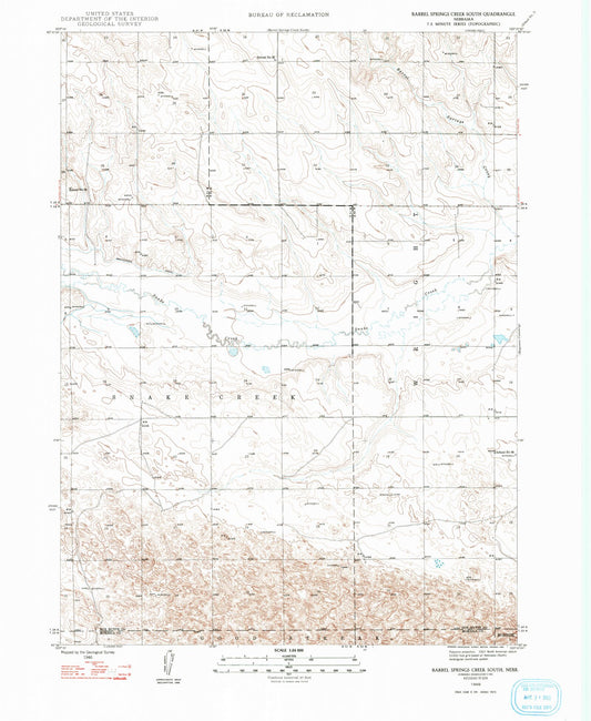 Classic USGS Barrel Springs Creek South Nebraska 7.5'x7.5' Topo Map Image