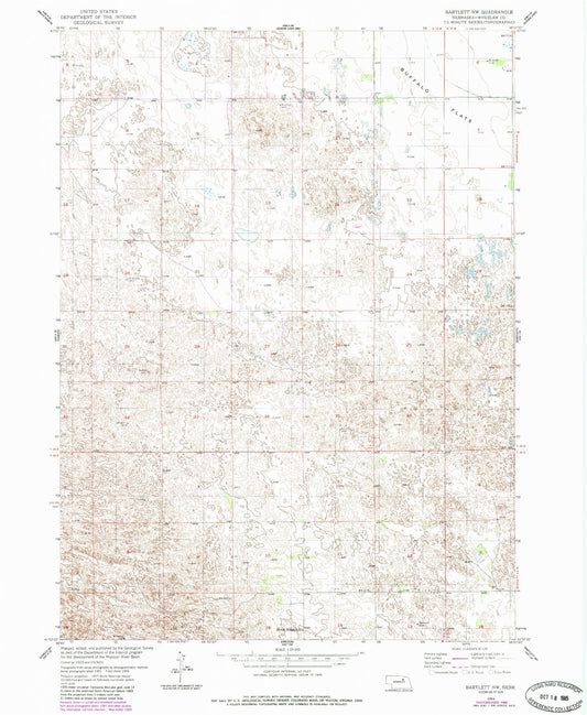 Classic USGS Bartlett NW Nebraska 7.5'x7.5' Topo Map Image