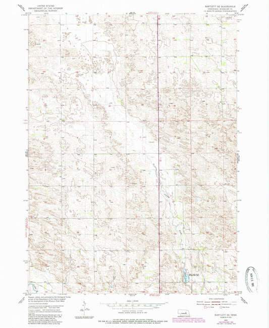 Classic USGS Bartlett SE Nebraska 7.5'x7.5' Topo Map Image