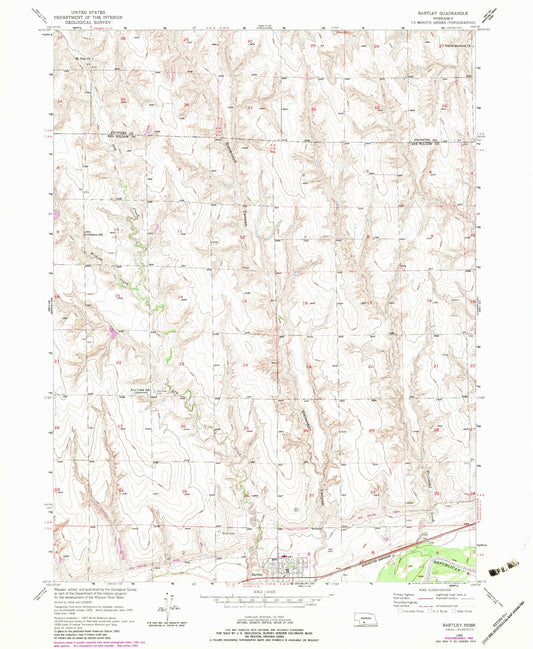 Classic USGS Bartley Nebraska 7.5'x7.5' Topo Map Image