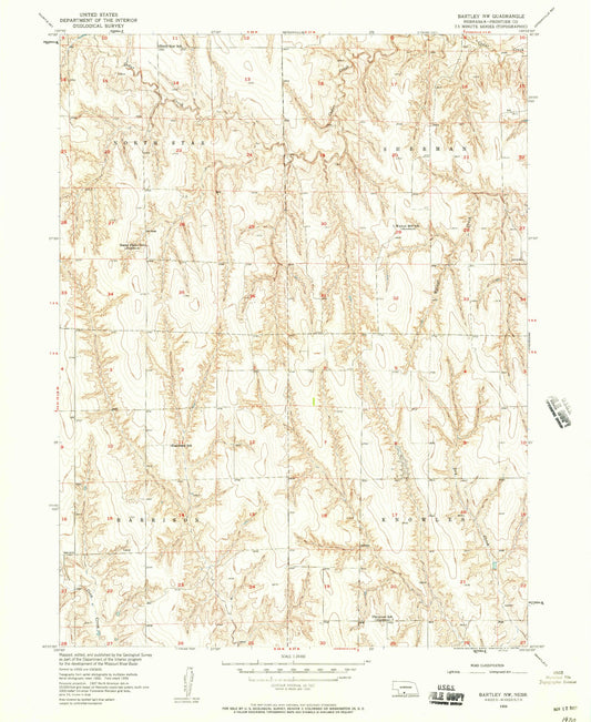 Classic USGS Bartley NW Nebraska 7.5'x7.5' Topo Map Image