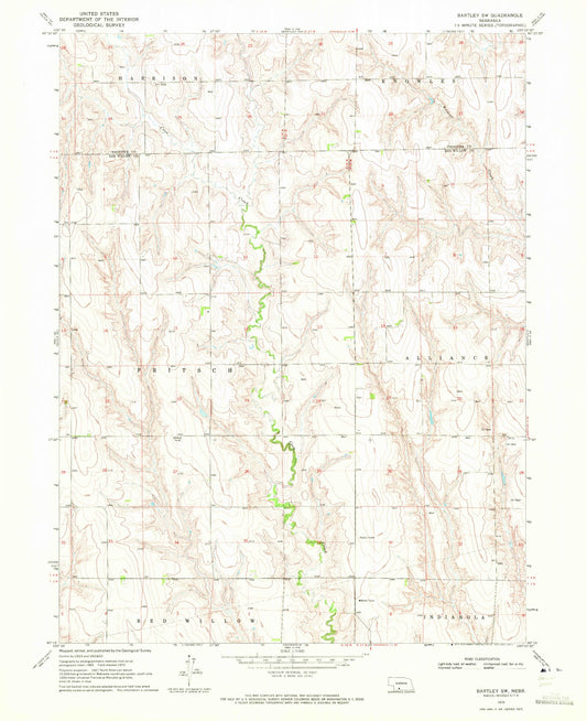 Classic USGS Bartley SW Nebraska 7.5'x7.5' Topo Map Image