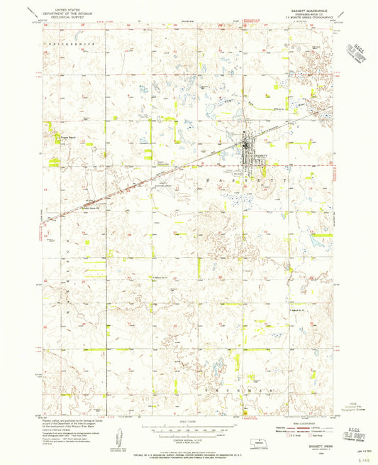 Classic USGS Bassett Nebraska 7.5'x7.5' Topo Map Image