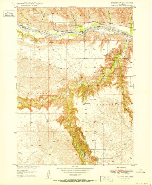 Classic USGS Bassett NW Nebraska 7.5'x7.5' Topo Map Image