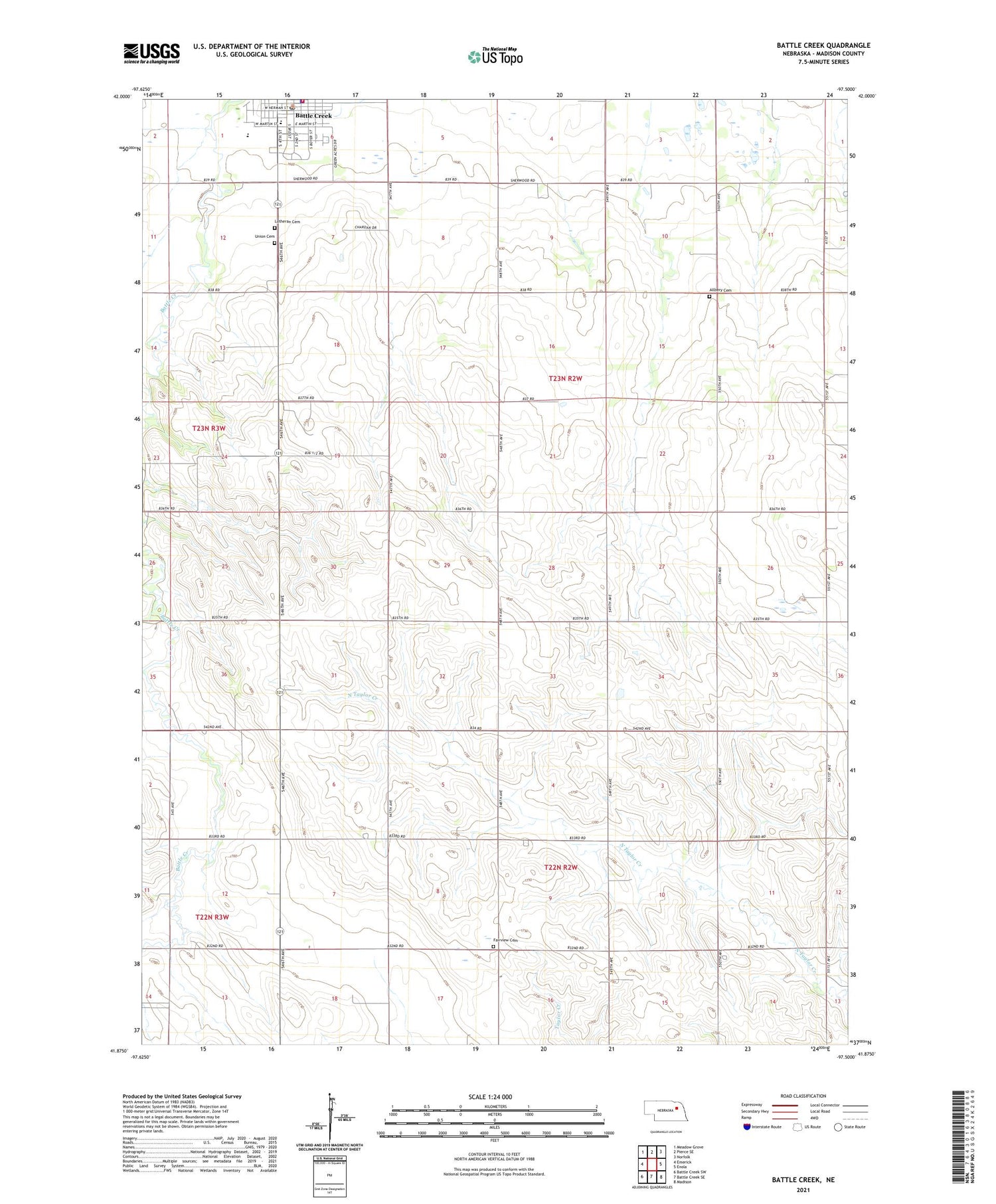 Battle Creek Nebraska US Topo Map Image