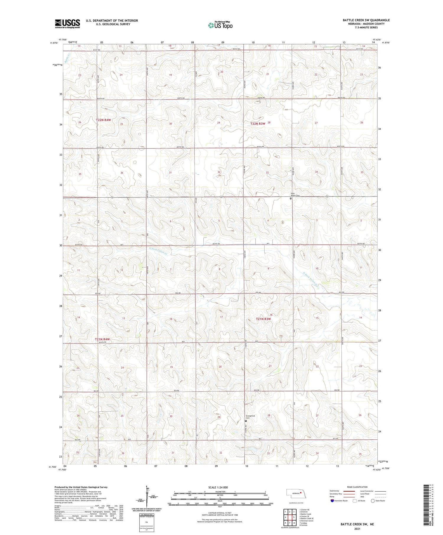 Battle Creek SW Nebraska US Topo Map Image