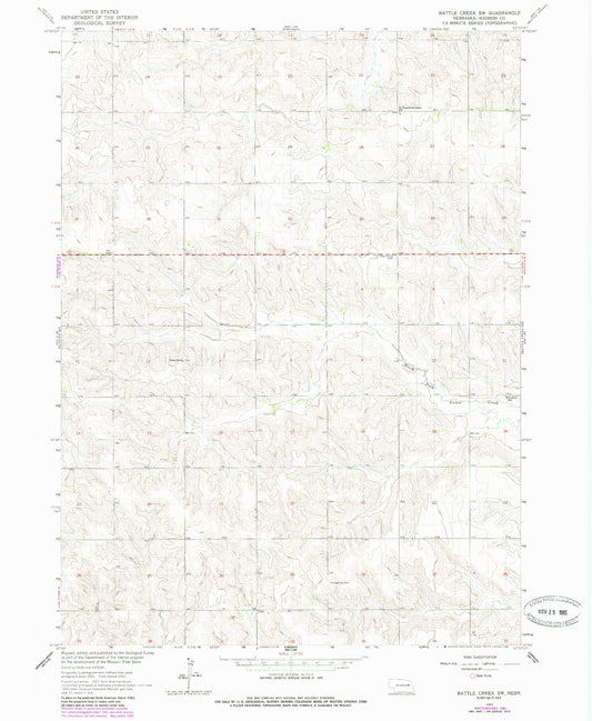 Classic USGS Battle Creek SW Nebraska 7.5'x7.5' Topo Map Image