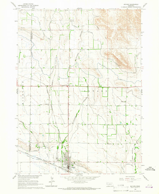 Classic USGS Bayard Nebraska 7.5'x7.5' Topo Map Image
