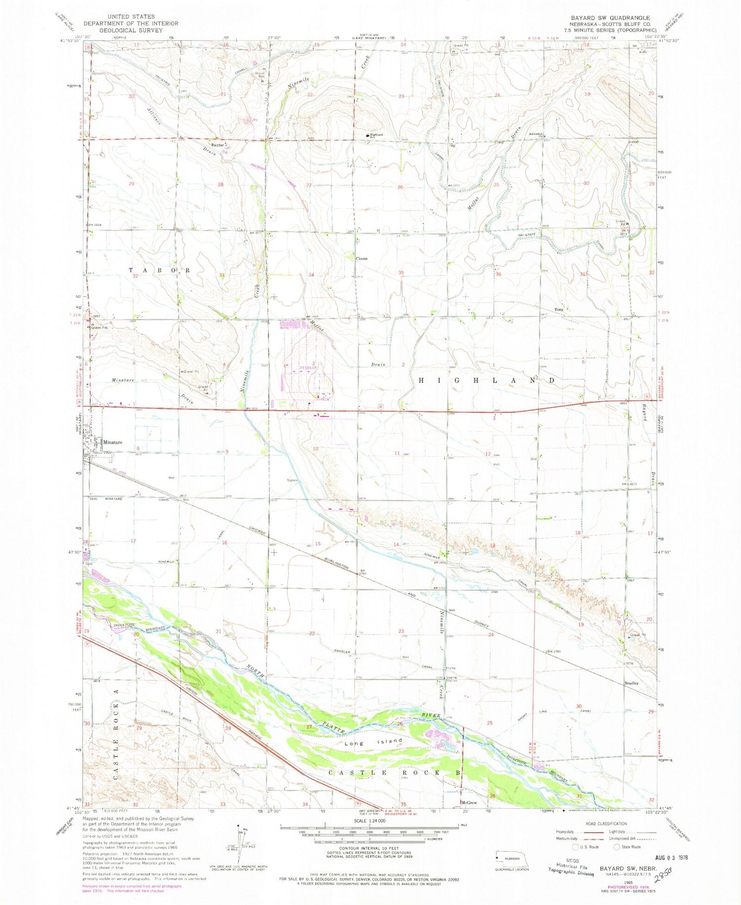 Classic USGS Bayard SW Nebraska 7.5'x7.5' Topo Map Image