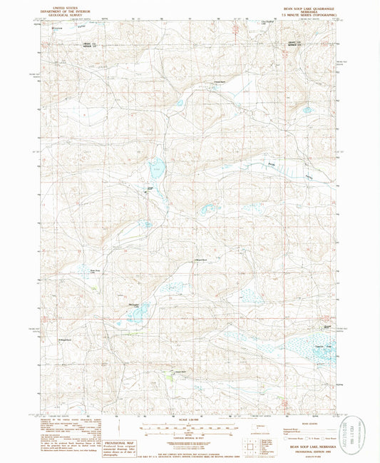 Classic USGS Bean Soup Lake Nebraska 7.5'x7.5' Topo Map Image