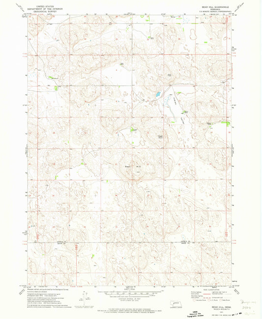 Classic USGS Bear Hill Nebraska 7.5'x7.5' Topo Map Image