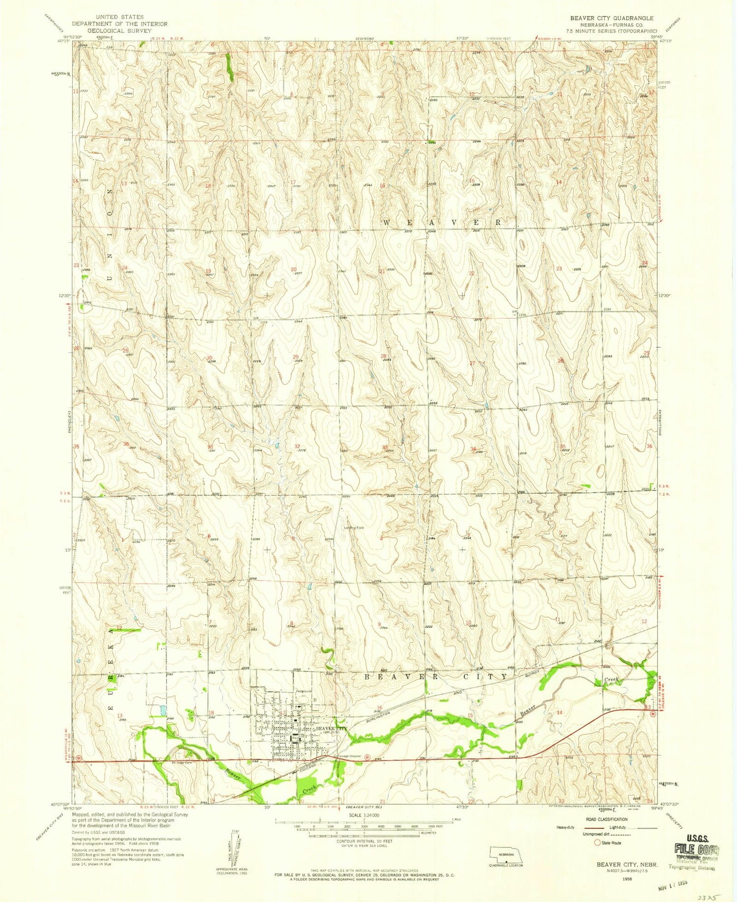 Classic USGS Beaver City Nebraska 7.5'x7.5' Topo Map Image