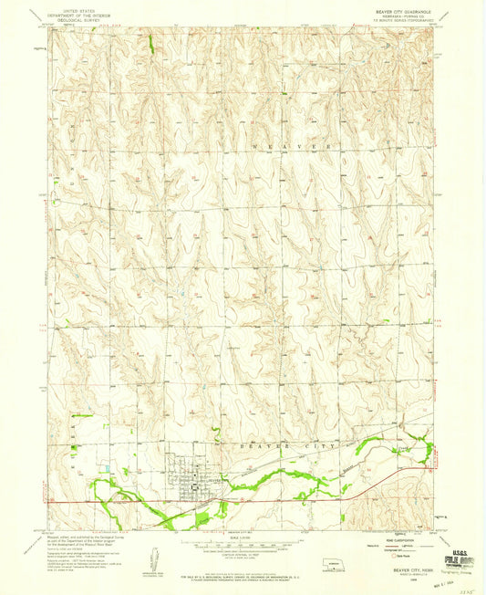 Classic USGS Beaver City Nebraska 7.5'x7.5' Topo Map Image