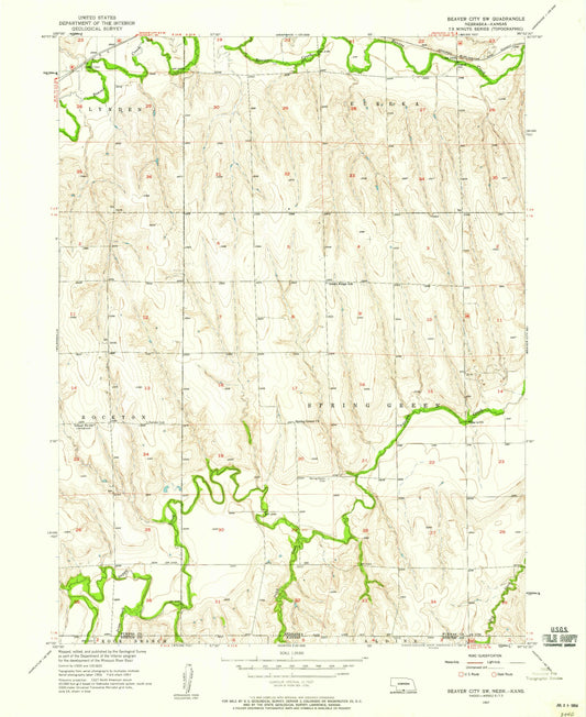Classic USGS Beaver City SW Nebraska 7.5'x7.5' Topo Map Image