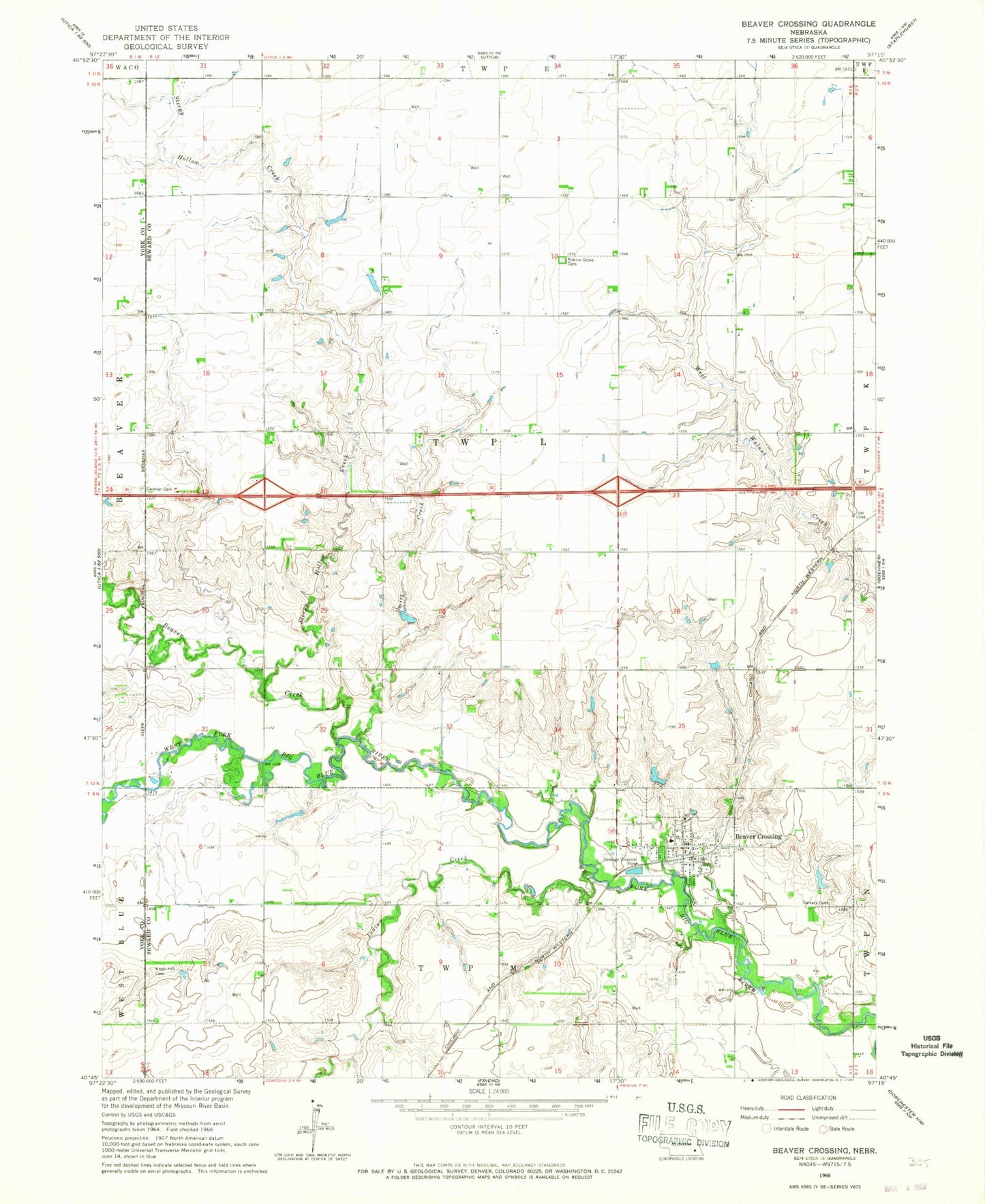 Classic USGS Beaver Crossing Nebraska 7.5'x7.5' Topo Map Image