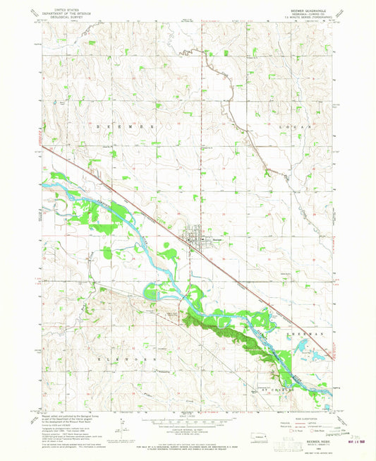 Classic USGS Beemer Nebraska 7.5'x7.5' Topo Map Image