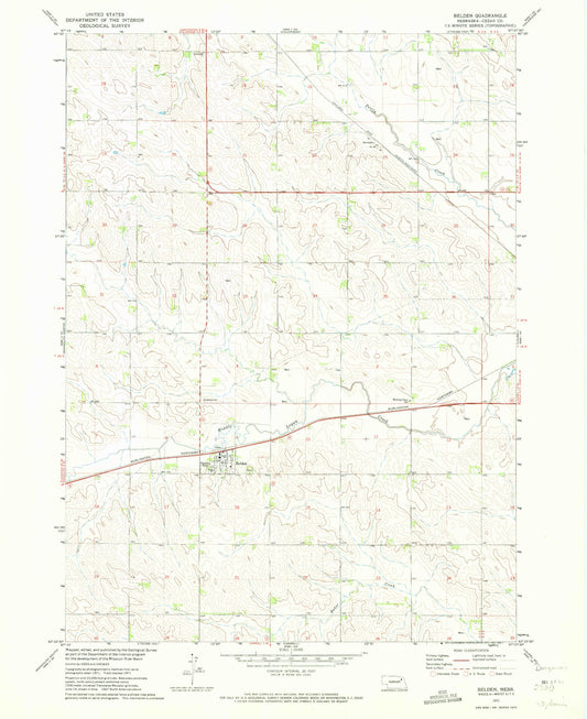 Classic USGS Belden Nebraska 7.5'x7.5' Topo Map Image